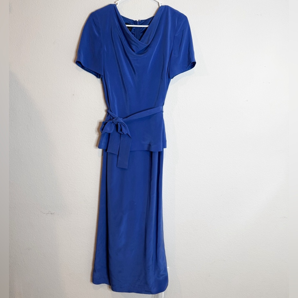 Vintage Spenser Jeremy 100% silk blue maxi dress with waist tie size 6
